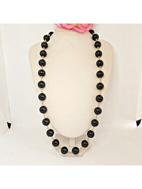 Anne Klein II Vintage Black Gold Tone Beaded Necklace 90s Costume Jewelry AKII